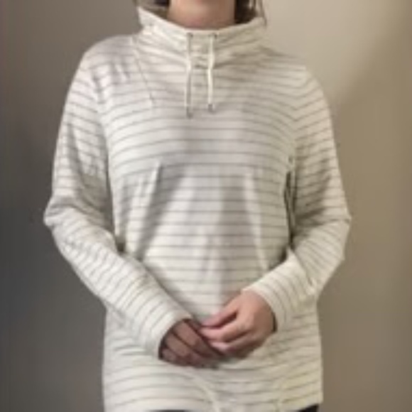 Ann Klein Funnel Neck Beige Striped Stretch Knit Sweater Dress Pullover, Size M - Picture 1 of 8